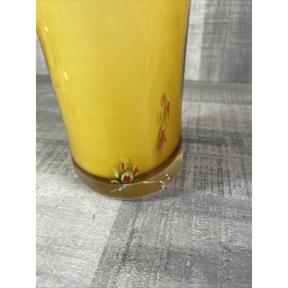 VTG Murano Glass Sunburst Vase Italy Yellow And Orange Heavy Art Deco - Picture 9 of 11
